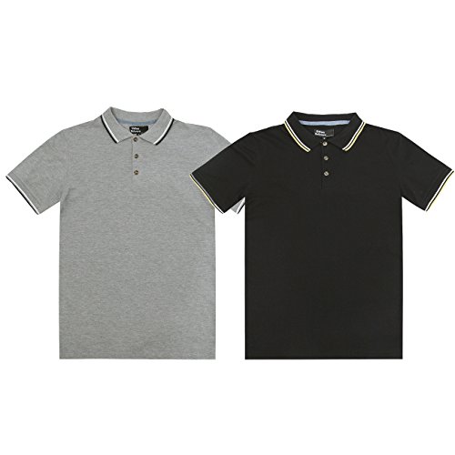 Image of Urban Release Men's Casual Short Sleeve Pique Polo Shirt with Tipping Grey-Marl Black Size L