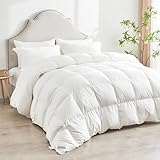 ROSE FEATHER All Season White Goose Feather Down Comforter, Queen Size Down Comforter 100% Cotton Duvet Insert, Baffle Box Design, 8 Corner Tabs, Fluffy and Cozy - Queen 90 X 90”, 55oz Fill Weight