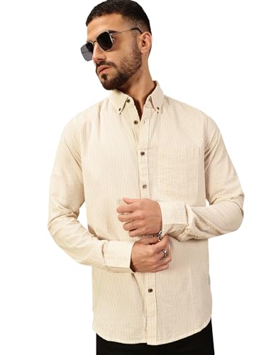 Image of Thomas Scott Men's | Slim Fit | Striped Design | Button-Down Collar | 100% Cotton Casual Shirt for Mens