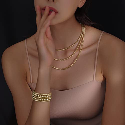 Gold Bead Bracelet For Women,14K Gold Plated Bead Ball Bracelet Stretchable Elastic Bracelet… #TOP2