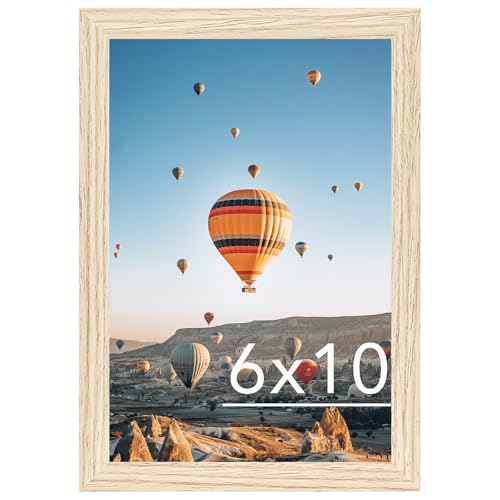 Image of JCJMY 6x10 Picture Frame Natural for Wall Hanging or Tabletop, Wall Mounting Horizontally or Vertically, 6 x 10 Wall Gallery Poster Photo Frame with Shatter Resistant Plexiglass, Natural