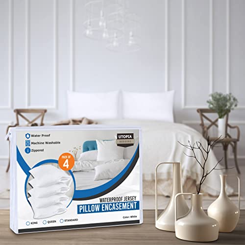 Image of Utopia Bedding 80 Pack Waterproof Pillow Protectors with Zipper Standard Size (White), Bed Bug and Dust Mite Proof Pillow case Covers, Moisture Wicking Pillow Encasements 20 x 26 Inches