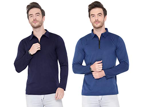 Image of Men's Cotton Blend Full Sleeve Zip Neck Polo T-Shirt (Pack of 1)
