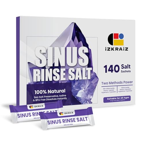 Sinus Rinse Salt 140 Pre-Measured Packets for Neti Pot and Squeeze Bottle-100% Natural Sea Salt Istonic Formula,Drug-Free Nasal Irrigation,Sinus Congestion