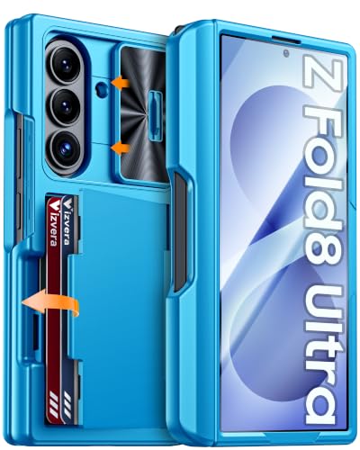 Vizvera for Samsung Galaxy Z Fold 8 Ultra Case RFID Wallet,Cards Holder,S Pen Included,Camera Cover,Shockproof Silicone Protective Phone Case with S Pen Holder-Lake Blue