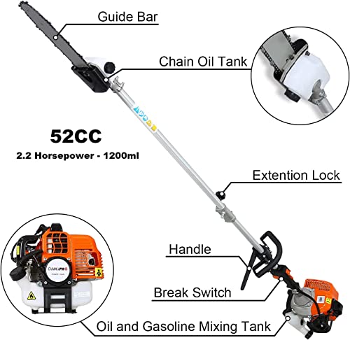 Cordless Gas Petrol Hedge Trimmer Brush Cutter 4 In 1 Multi-Functional Trimming Tool, 52Cc 2-Cycle Full Crank Shaft Garden Tool System With Gas Pole Saw, Hedge Trimmer, Grass Trimmer And Brush Cutter #TOP1