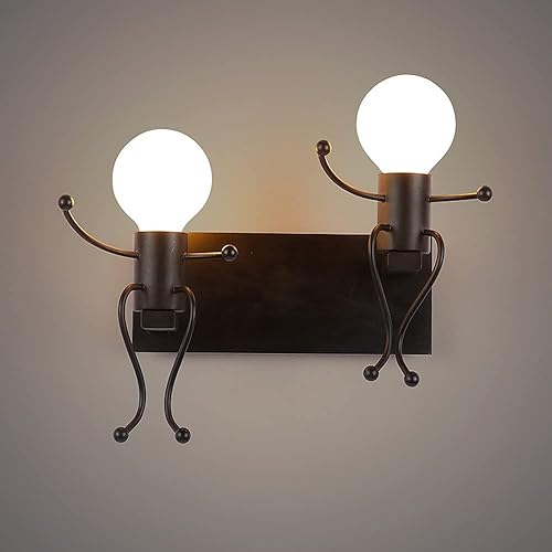 Vista 9 de Moderno retro creativo dibujos animados de hierro forjado lámpara de pared nórdico moderno pequeño Iron Man accesorios de iluminación LED sala