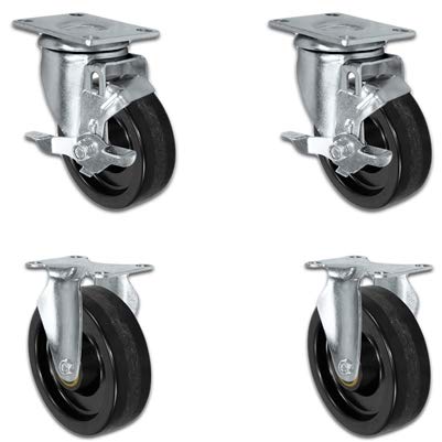 CasterHQ - 5" X 1.25" Light Duty Phenolic Wheel - 2 Locking Casters 2 Rigid - Set of 4-1,400 lbs Cap per Set of 4