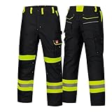 Arbeitshose Herren Schwarz Gelb Gr 58 Warnschutzhose mit Reflexstreifen 8 Taschen Kniepolstertaschen Zollstocktasche Berufsbekleidung Männer Straßenbau Tiefbau Hochbau Rettungsdienst Abfallwirtschaft