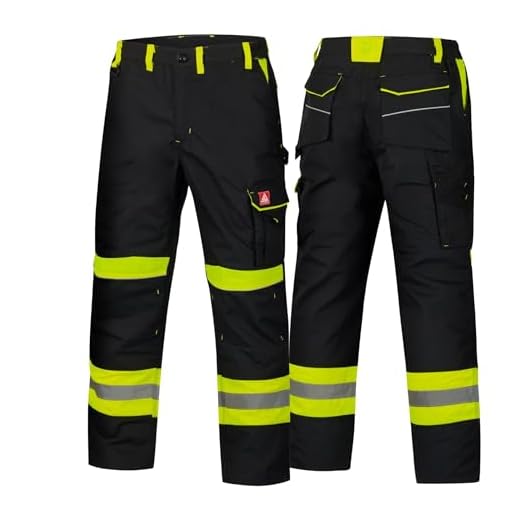 Arbeitshose Herren Schwarz Gelb Gr 56 Warnschutzhose mit Reflexstreifen 8 Taschen Kniepolstertaschen Zollstocktasche Berufsbekleidung Männer Straßenbau Tiefbau Hochbau Rettungsdienst Abfallwirtschaft