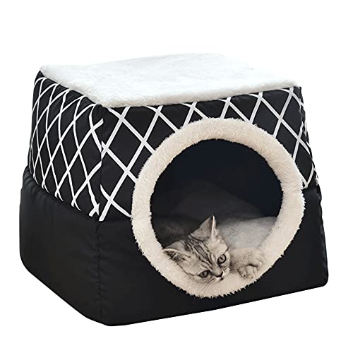 Katzenhöhle 2-in-1 Faltbares Cube Katzenzelt Katzenbett Katzenhaus Rutschfest Warm Indoor Halbgeschlossenes Haustier Hundebett Schlafhaus mit Abnehmbarem waschbarem Kissen, 35 x 33 x 30 cm, Schwarz Katzenhöhle 2-in-1 Faltbares Cube Katzenzelt Katzenbett Katzenhaus Rutschfest Warm Indoor Halbgeschlossenes Haustier Hundebett Schlafhaus mit Abnehmbarem waschbarem Kissen, 35 x 33 x 30 cm, Schwarz