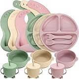 18 Pcs Silicone Baby Feeding Set Infant Dinnerware Adjustable Silicone Toddler Bibs Baby Plates and