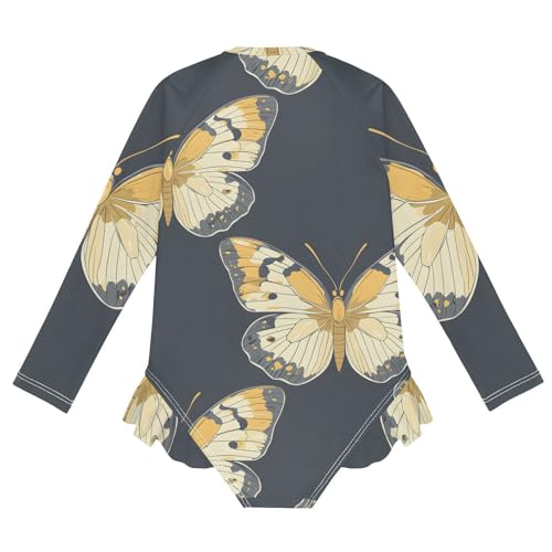 Girls One Piece Swimsuits Long Sleeve Swimsuit Zipper Bathing Suits Butterflies Black Butterfly2