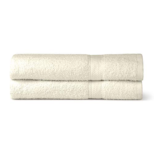 Vozbi Lot de 2 serviettes de bain super absorbantes 100 % pur coton,Produits respectueux de l'environnement,Grande serviette de bain de 450 g/m²,Serviettes de bain douces pour la peau (crème) Cover