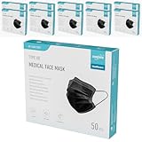 EUROPAPA® Schwarz Medizinisch Type IIR Norm EN14683 TÜV CE zertifizierte Mundschutzmasken OP Masken 3-lagig Mundschutz Gesichtsmaske Einwegmaske BFE ≥ 98%, 10 Boxen (500 Stück)