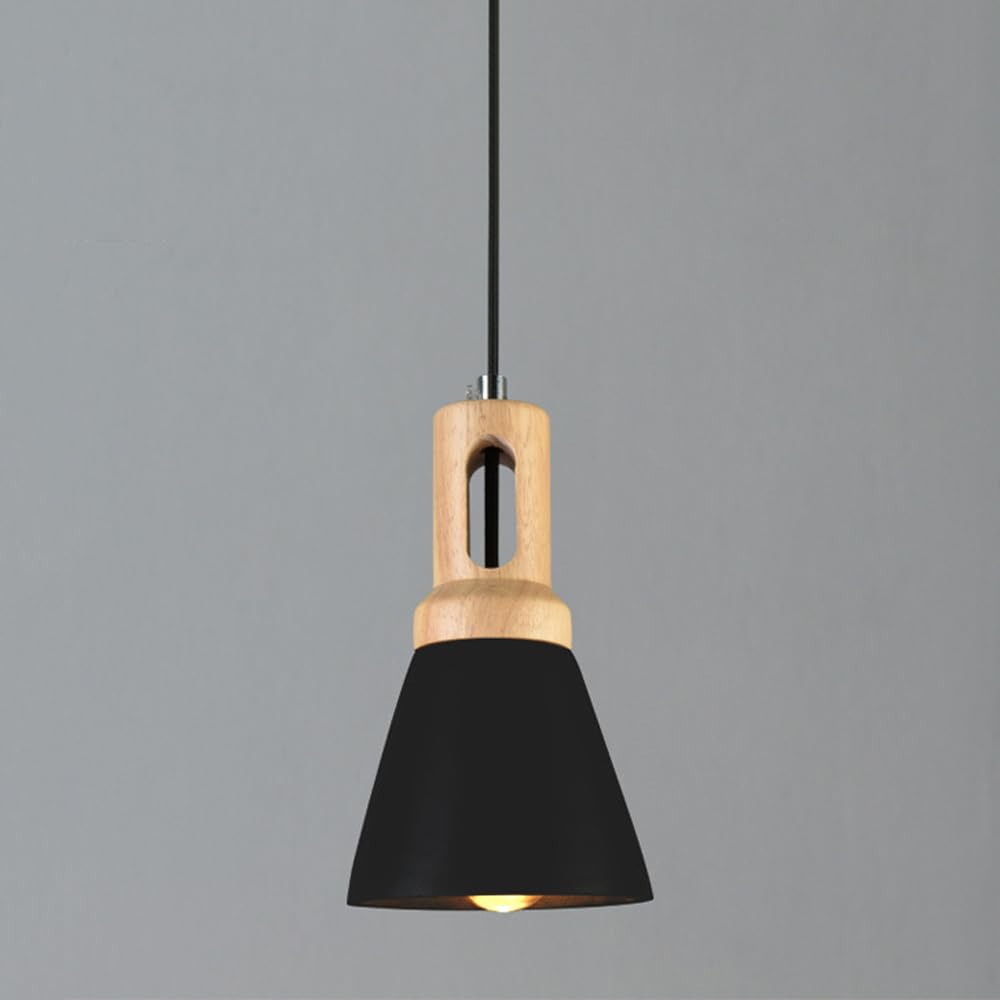 Lustre en ciment Wabi Sabi conique avec cordon réglable nordique et bois massif