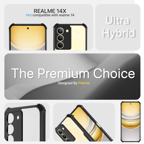 Image of Pikkme Crystal Clear Transparent Back Cover | Ultra Hyrbid | Full Camera Protection | Raised Edge | Bumper Case for Realme Narzo 80x 5G / Realme P3x 5G / Realme 14X 5G (Black)