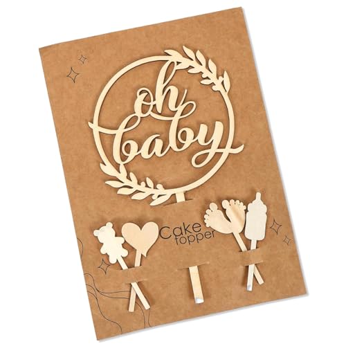 5 Stück Oh Baby Cake Topper,Kuchen Topper Babyparty Tortendeko,Tortendeko Taufe Junge,Babyparty Deko Mädchen,Oh Baby Girlande,Kuchenstecker für Baby Shower,Gender Reveal Party Deko