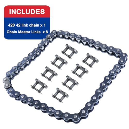 Image of Front 420 Jackshaft Chain 42 Links Mini Bike Drive Chain for Coleman CT200U CT200U-EX BT200X Baja Warrior Heat Mini Baja Massimo MB165 MB200 Heavy Duty Parts Roller Chain with 8pcs Master Links