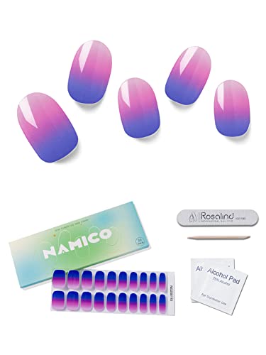 Namico Semi Cured Gel Nail Strips,20 Pcs Gel Nail Stickers, Glaze Gel Nail Strips, Easy To Use Long Lasting Salon Quality Nail Wraps, Includes Prep Pads, Nail File & Wood Stick (Blue Purple Gradient) #TOP2