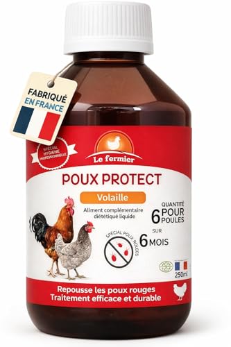 Le Fermier Poux Protect 250 ML – Anti Poux Rouges Poules Naturel – Complément Liquide Volailles – Éloigne Parasites Internes – sans Danger Œufs & Consommation – Poules, Canards, Oies