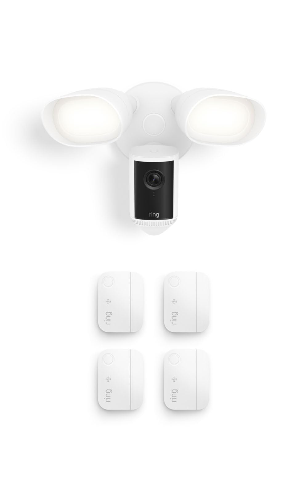 Ring Floodlight Cam Pro (newest model), White with 4 Window and Door Sensors (newest model)