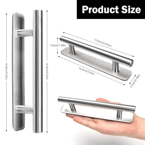 LYCXAMES 2 Stück Selbstklebende Möbelgriffe, Edelstahl Schrankgriffe, Ohne Bohren Griffe, Türgriffe, Schubladengriffe für Küchenschränke, Schiebetüren, Balkontür, Fenster, 148mm, Silber
