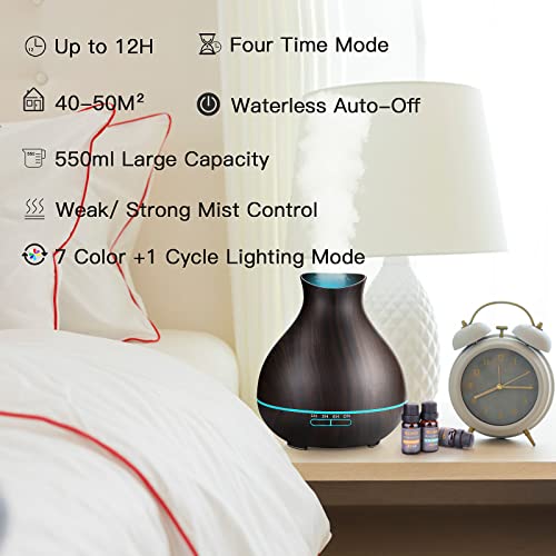 Bzseed Essential Oil Diffuser Set, 550Ml Aromatherapy Diffuser With Measuring Cup, Cool Mist Humidifier, 4 Timer And 7 Color Lights, Waterless Auto-Off, Wood Grain Diffuser High Output For Home #TOP5