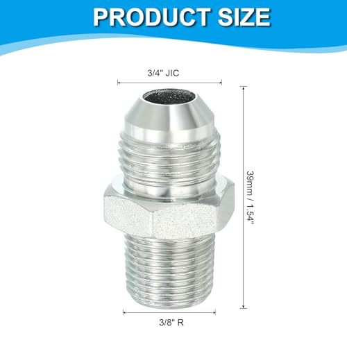 Image of PATIKIL Pipe Adapter Connector 3 /4 inch Male 74 Flare JIC x 3 /8 inch Male R Pipe Fitting Oil Feed Restrictor Fitting Hydraulic Connector for Oil Steam Water Pipelines System