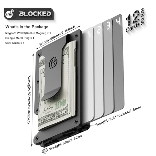 Compatible with MagSafe Wallet, Slim Wallet for Men with Money Clip, Rfid Blocking Metal Card Holder, Minimalist Magnetic Wallet Compatible with iPhone 16/15/14/13/12 Series - Classic Black2