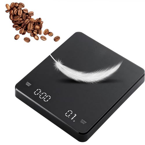 NYHGOXM コーヒースケール USB充電式 高精度0.1g デジタル計量器 コーヒー&キッチン 3kg 自動風袋 タッチセンサー タイマー付き フード 充電ケーブル付き (ブラック)