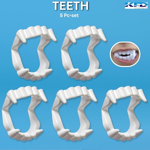 Image of Kaku Fancy Dresses Halloween Vampire Teeth for Kids | Scary Dracula Teeth Halloween Party Accessory, Pack of 5