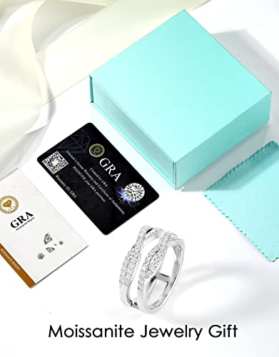 Jaransheti Moissanite Double Band Criss Cross Ring For Women Elegant Multi Layered Round Design Fancy Twisted Lab Created Diamond Ring 18K White Gold Plated S938 Sterling Silver Ring Natural Gemstone Jewelry X Promise Rings（7.5） #TOP4