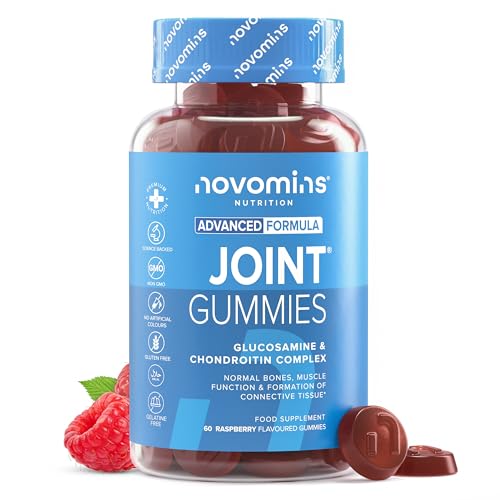 Glucosamin Chondroitin Hochdosiert - Gelenk Gummibärchen - Alternative zu Gelenkkapseln und Curcuma Kapseln Hochdosiert - mit Vitamin C, D, E - Glucosamine & Kurkuma - 60 Joint Gummies - Novomins