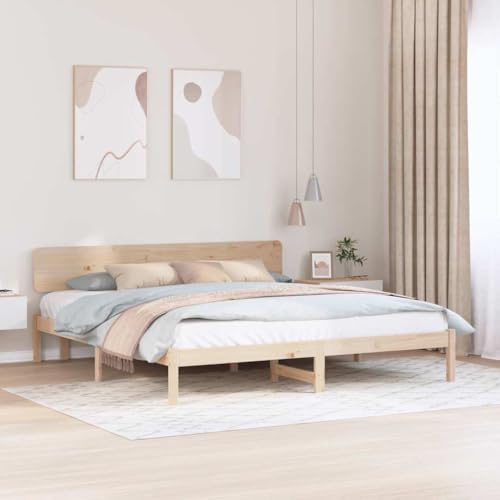 Genérico Estructura de Cama Natural 180 x 200 cm Madera de Pino Macizo,Mobiliario,Camas y Accesorios,Camas y somieres-872095