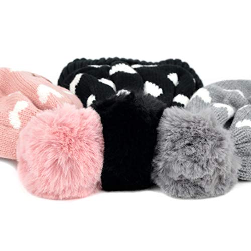 Nollia Women's Pom Pom Knit Winter Beanie For Cold Weather-Cozy Beanie Hat For Skiing, Snowboarding, Outdoor Winter Sports-Black Heart #TOP6