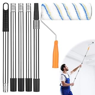 JIZZU Long Rouleau de Peinture Extensible de 200cm, Longs Rouleaux en Éponge pour Peinture avec Perche Peinture Amovibles en Acier Inoxydable, Kit Peinture Mur Multifonction pour Murs et Plafonds