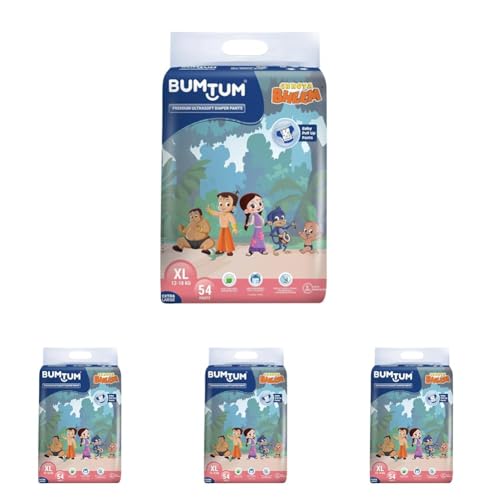 Image of Bumtum Chota Bheem XL Baby Diaper Pants, 54 Count, Leakage Protection Infused With Aloe Vera, Cottony Soft High Absorb Technology (Pack of 4)