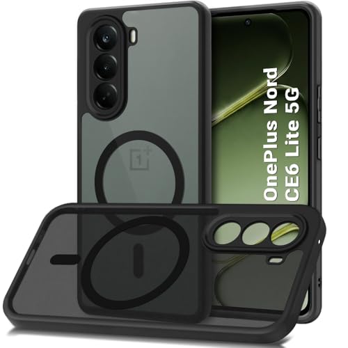 Image of TheGiftKart Hybrid Shockproof Back Cover Case for OnePlus Nord CE 6 Lite 5G Compatible with MagSafe | Hard Cover Case for OnePlus Nord CE6 Lite 5G (PC & TPU, Translucent Smoke Matte Back, Black Sides)