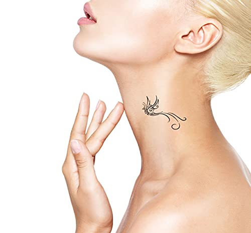 Lasting 1-2 Weeks Birds Juice Ink Temporary Tattoo Semi Permanent For Adults Woman Phoenix Fairy Bird Elegant Design,Show After 24 Hours,Navy Blue That Look Real Men Women Chest Neck Arm 8 Sheets #TOP1