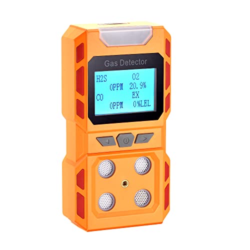 Scondaor Upgrade New Model Portable Voice Type Multi Gas Monitor, Handheld Air Quality 4 Gas Detectors with Large Digital LCD Display, Rechargeable Lithium Battery Powered (Orange)
