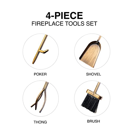 2Wayz Fireplace Tools Set, 5 Pcs Fireplace Accessories - Brass-Plated Poker, Shovel, Tongs & Brush. Easy-To-Assemble Fire Poker Set For Chimney With A Modern Design #TOP2