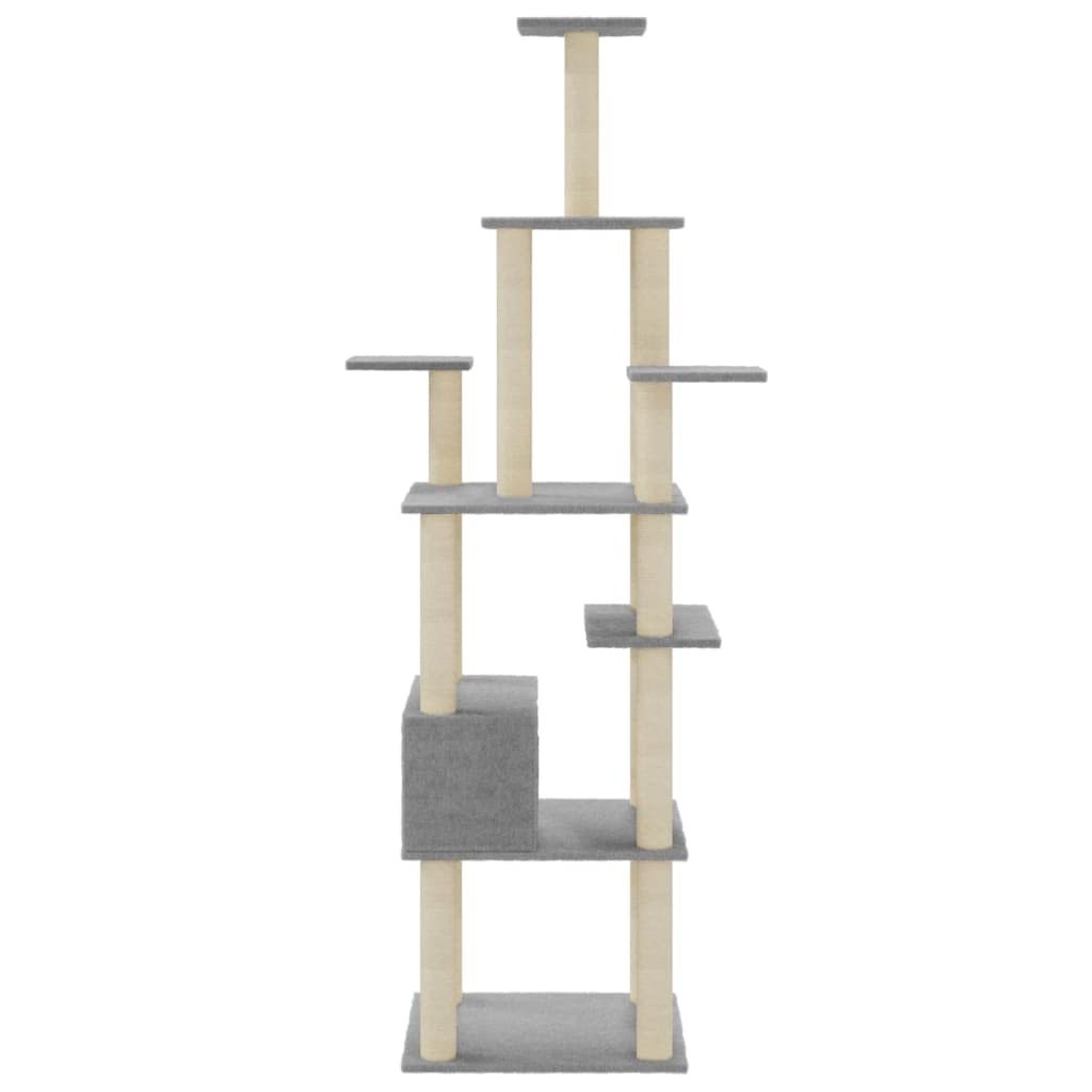 Kratzbaum für Katzen, Hellgrau, 183 cm, mit Kratzsäulen, Sisal | Verstecktes Haus für Nickerchen, Plattform, natürliches Kratzbrett, Indoor-Übungsspiel