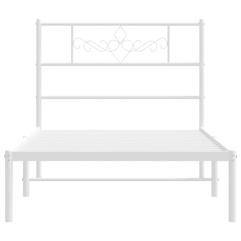 Estructura de cama familiar de matrimonio para dormitorio, cama de metal, sin colchón, con cabecero, color blanco, 75 x 190 cm