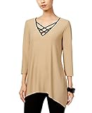 NY Collection Womens Metallic Criss-Cross Front Blouse Gold M