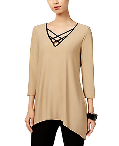 Ny Collection Womens Metallic Criss-Cross Front Blouse Gold M #TOP18