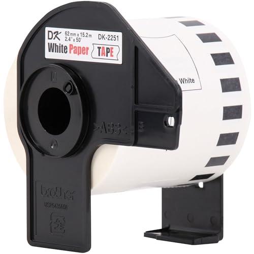 Image of Brother Genuine DK-2251 Continuous Length Replacement Labels, Black /Red Label on White Paper Tape, Engineered with Excellence, 2.4 inch x 50 feet, 1 Roll per Box