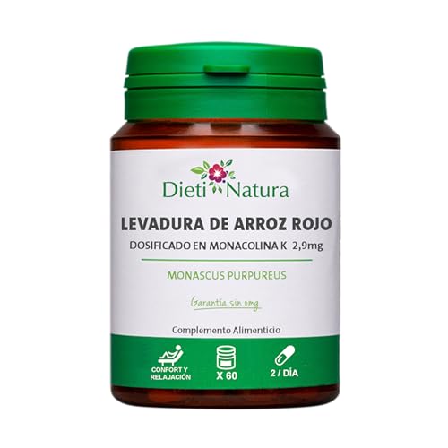 Dieti Natura Levadura de Arroz Rojo para Bajar el Colesterol 60u con 2,9mg de Monacolina K - Levadura de Arroz para Colesterol Sano - Arroz Rojo con Fuente Natural de Monacolina K - Eficacia Natural