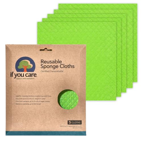 Image of If You Care Sponge Cloths - 5 Count - 100% Natural Cleaning Rags for Kitchen, Bathroom, Home Countertop Surfaces - Absorbent, Reusable, Machine Washable, Compostable (Pack of 3)