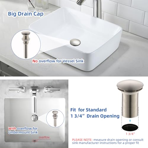 Yodel Faucet Bathroom Sink Drain Stopper Pop up Drain with Overflow for Vessel Sink Lavatory Vanity,Brushed Nickel,YDPOP-3